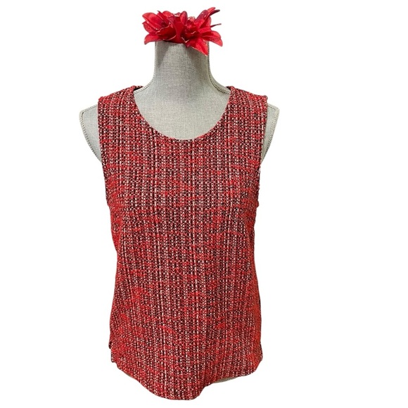 Banana Republic Red Tweed Sleeveless Top Textured Knit Scoop Neck Medium - Picture 1 of 11